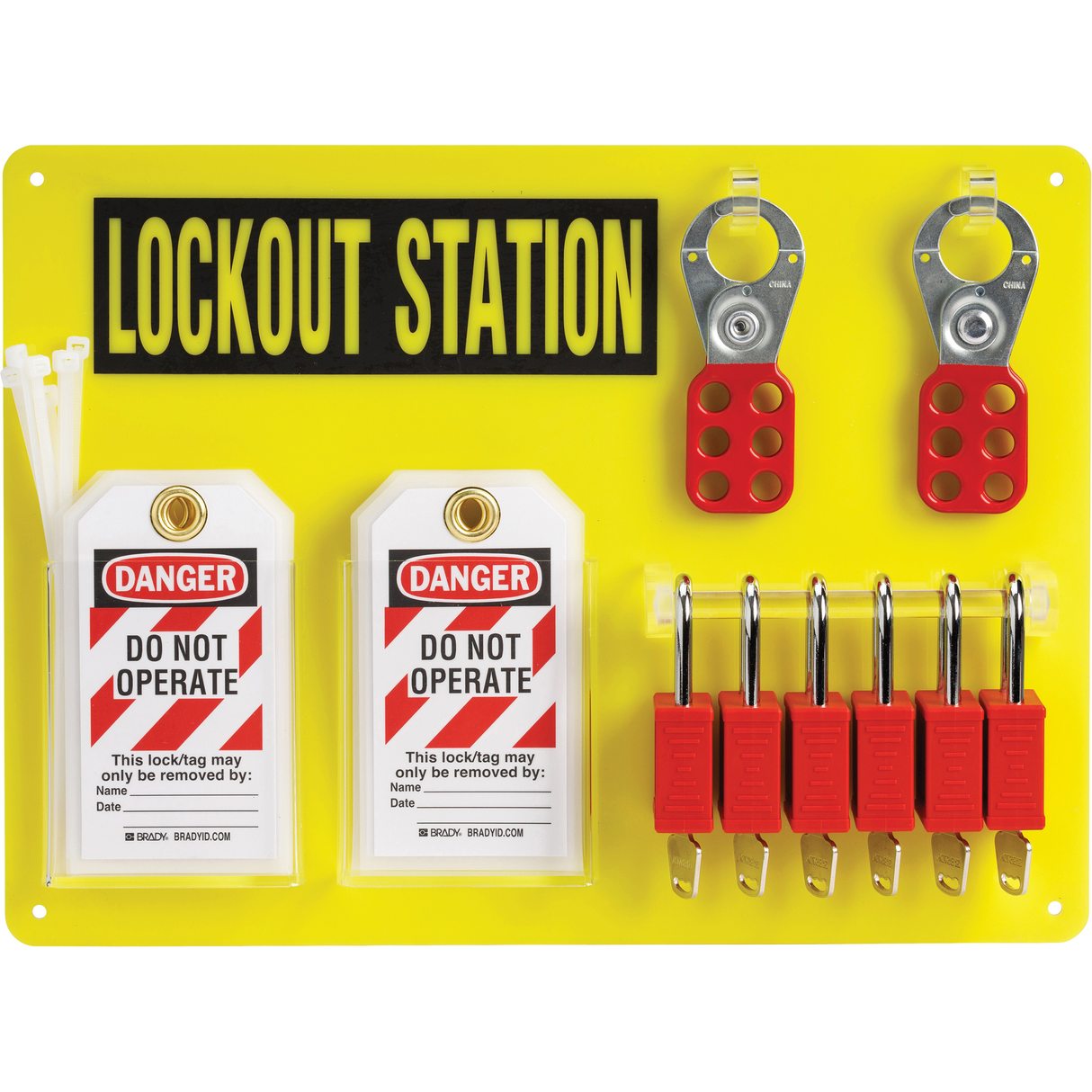 Tableau de cadenassage et étiquetage avec cadenas de sécurité en nylon utilisant des clés identiques, Cadenas Plastique, Capacité de 6, Cadenas Compris