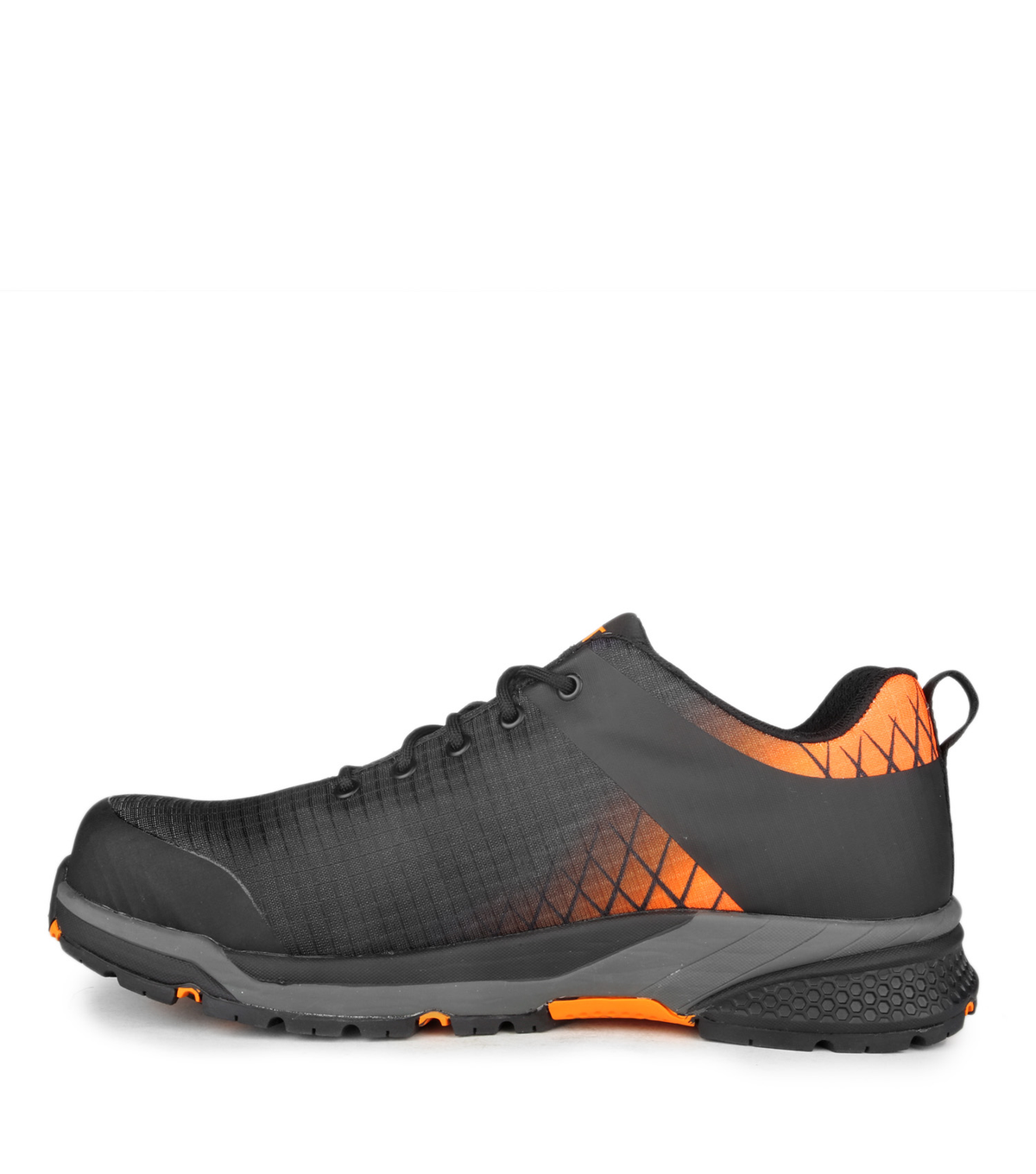 Trainer, noir et orange, souliers de travail athlétiques sans métal