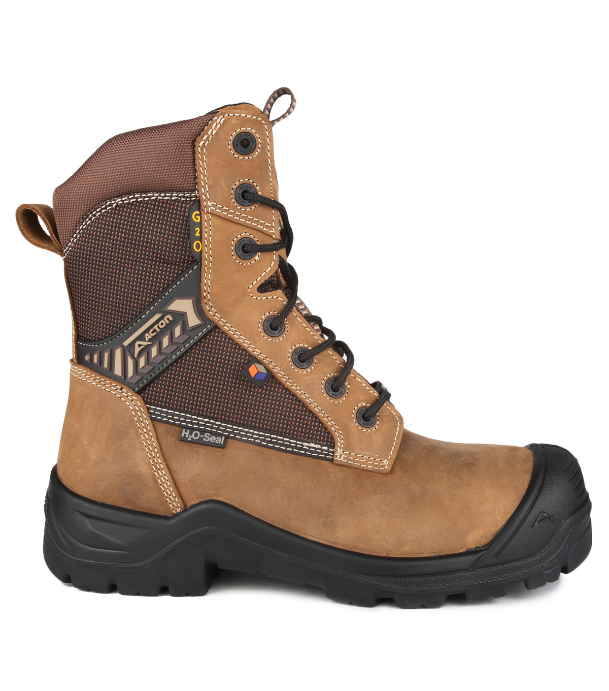 G3O, marron, bottes de travail 8" en cuir, semelle antidérapante
