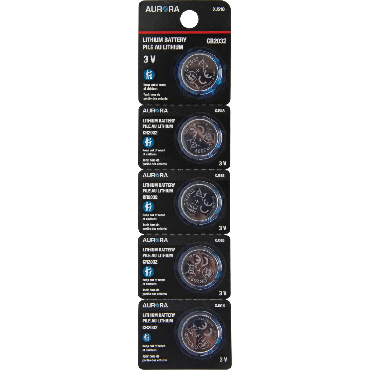 Paquet de 5 piles au lithium CR2032, 3 V