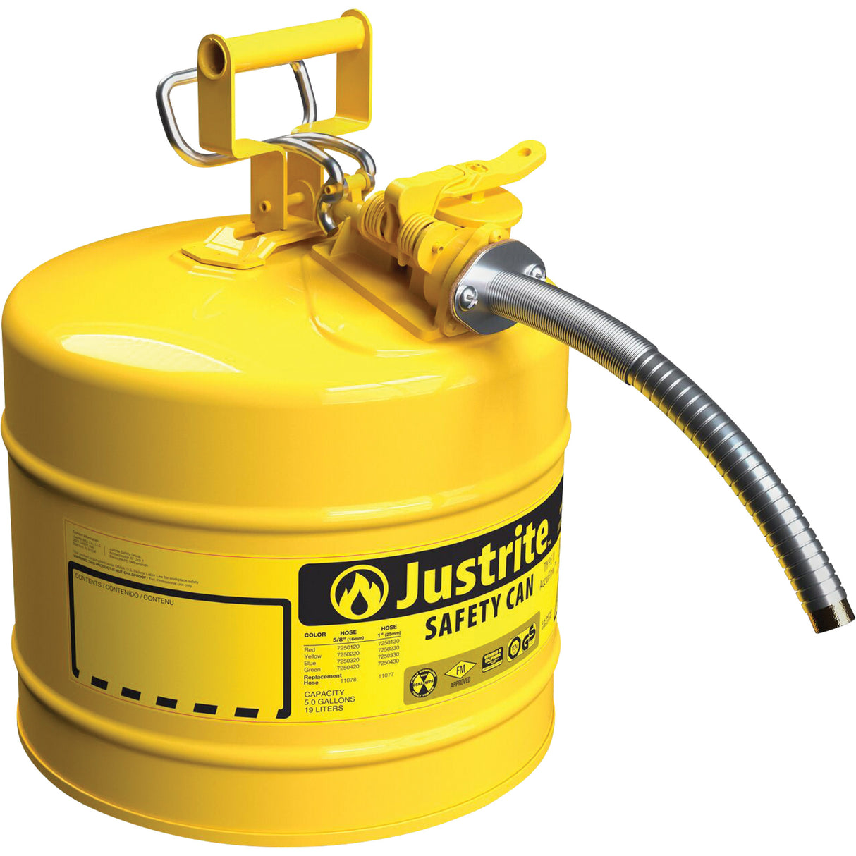 Bidons sécuritaires, Type II, Acier, 5 gal. US, Jaune, Homologué FM/Listé UL/ULC