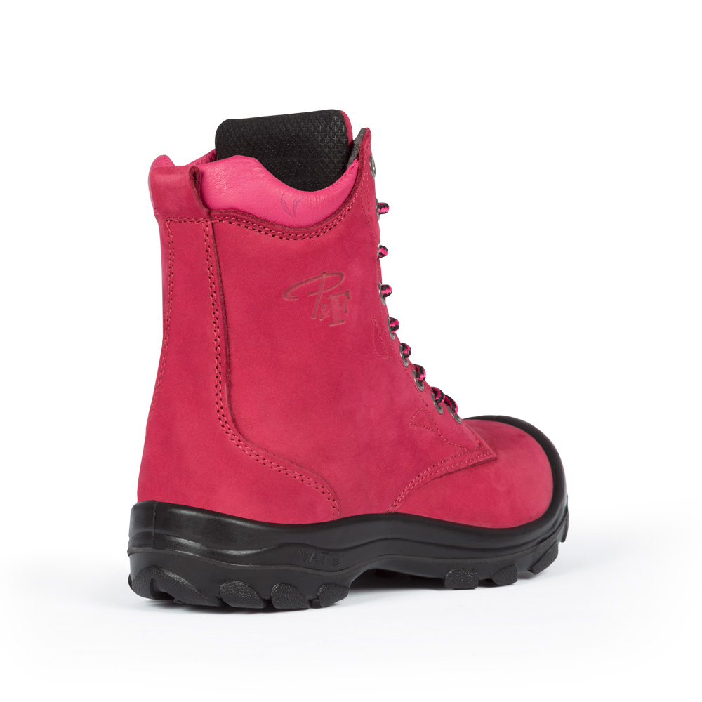 S558 Framboise, bottes de travail 8" en cuir nubuck, cap en acier pour femme