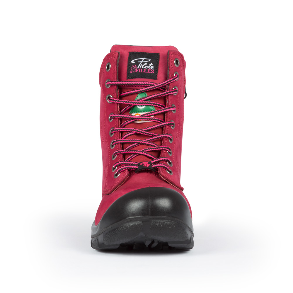 S558 Framboise, bottes de travail 8" en cuir nubuck, cap en acier pour femme