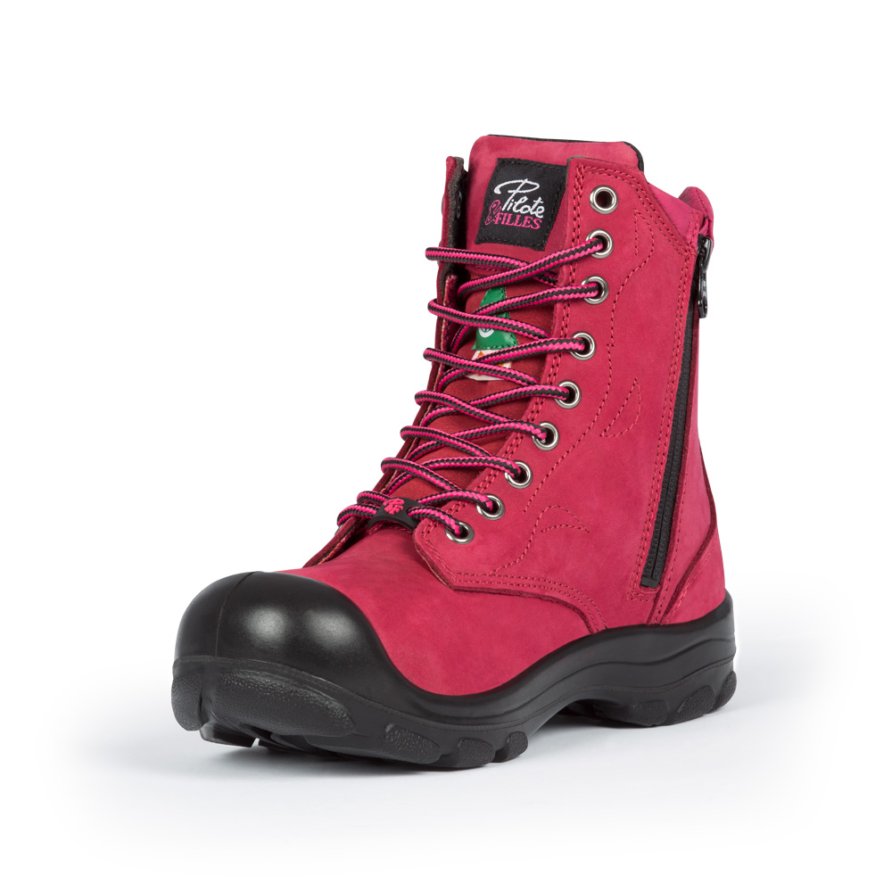 S558 Framboise, bottes de travail 8" en cuir nubuck, cap en acier pour femme