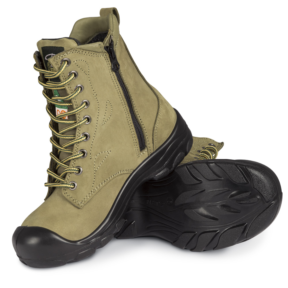 S558 Kaki, bottes de travail 8" en cuir nubuck, cap en acier pour femme