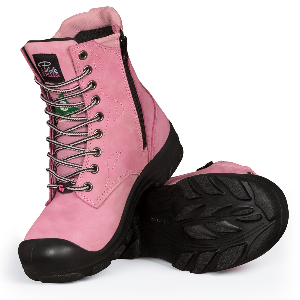 S558 Rose, bottes de travail 8" en cuir nubuck, cap en acier pour femme