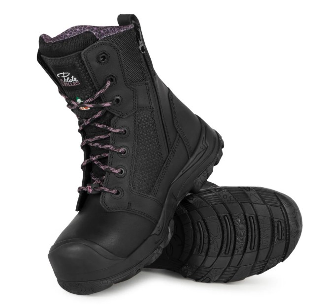 PF6003, bottes de travail 8" en cuir imperméable, sans métal pour femme, noir