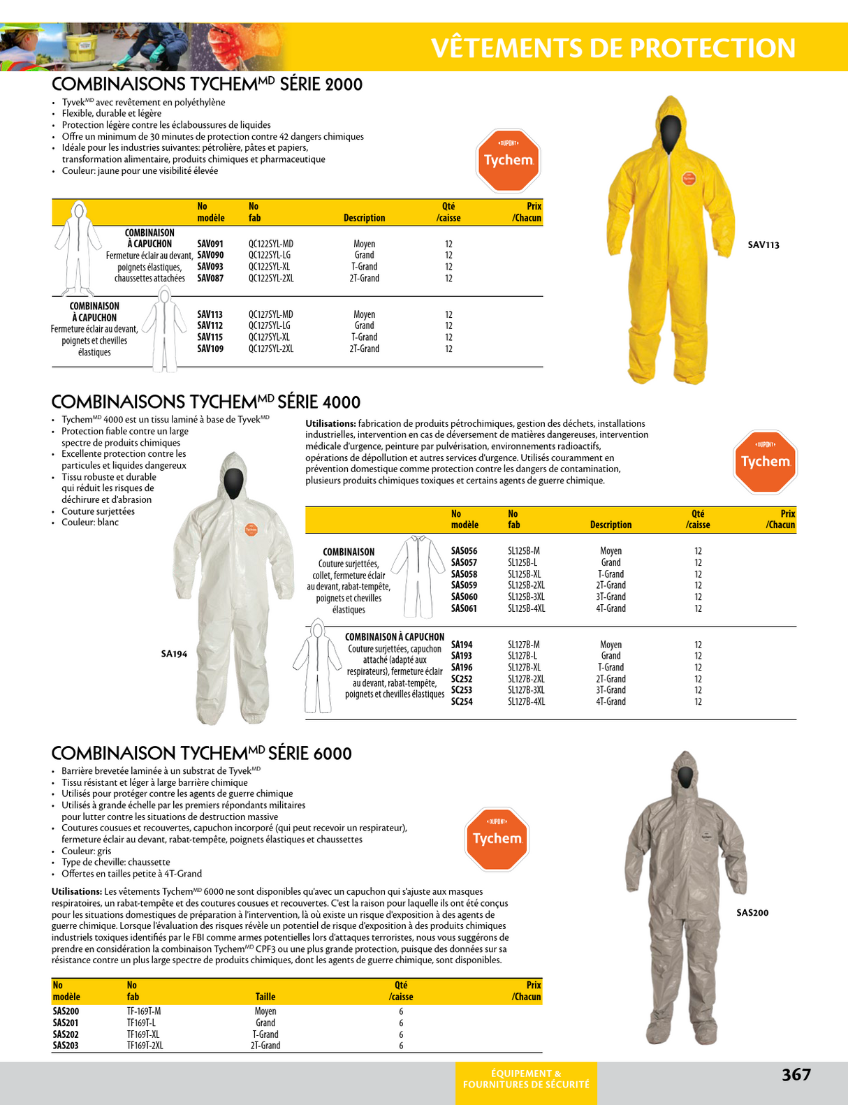 Combinaisons Tychem 4000, Blanc