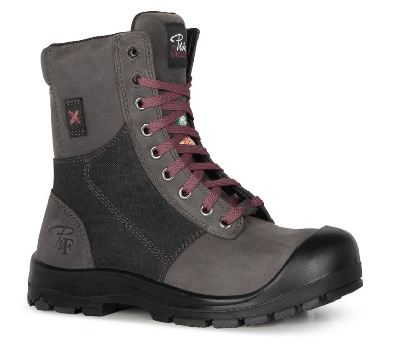 Pf368 Bottes de travail 8" en cuir, cap en acier pour femme, charcoal, grandeur 5