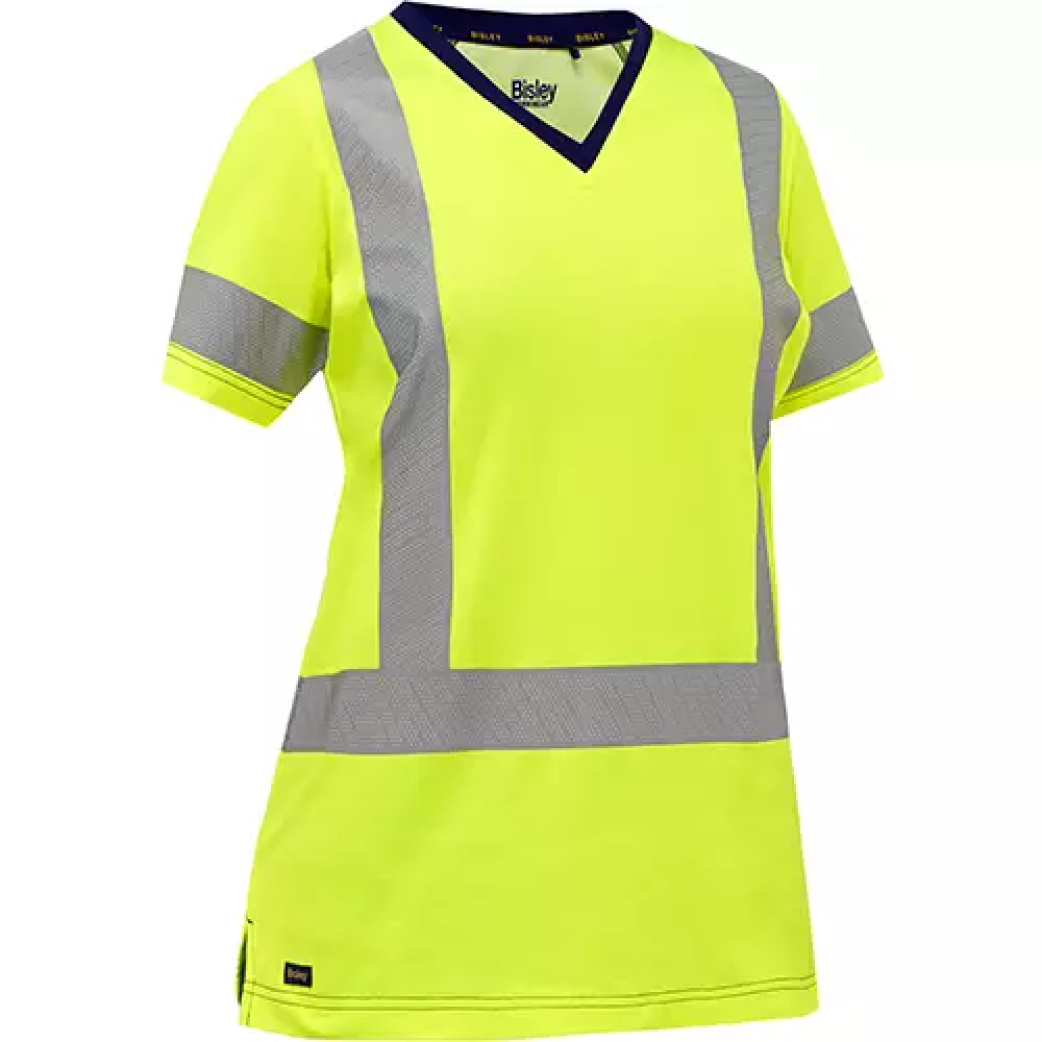 Chemise à manches courtes et X au dos Bisley pour femmes, poly-coton, jaune lime haute visibilité