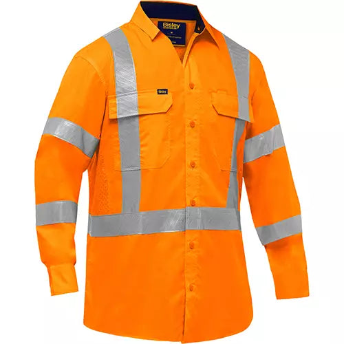 Chemise de travail à manches longues et X au dos Bisley avec X-Airflow , Poly-coton, Jaune lime haute visibilité
