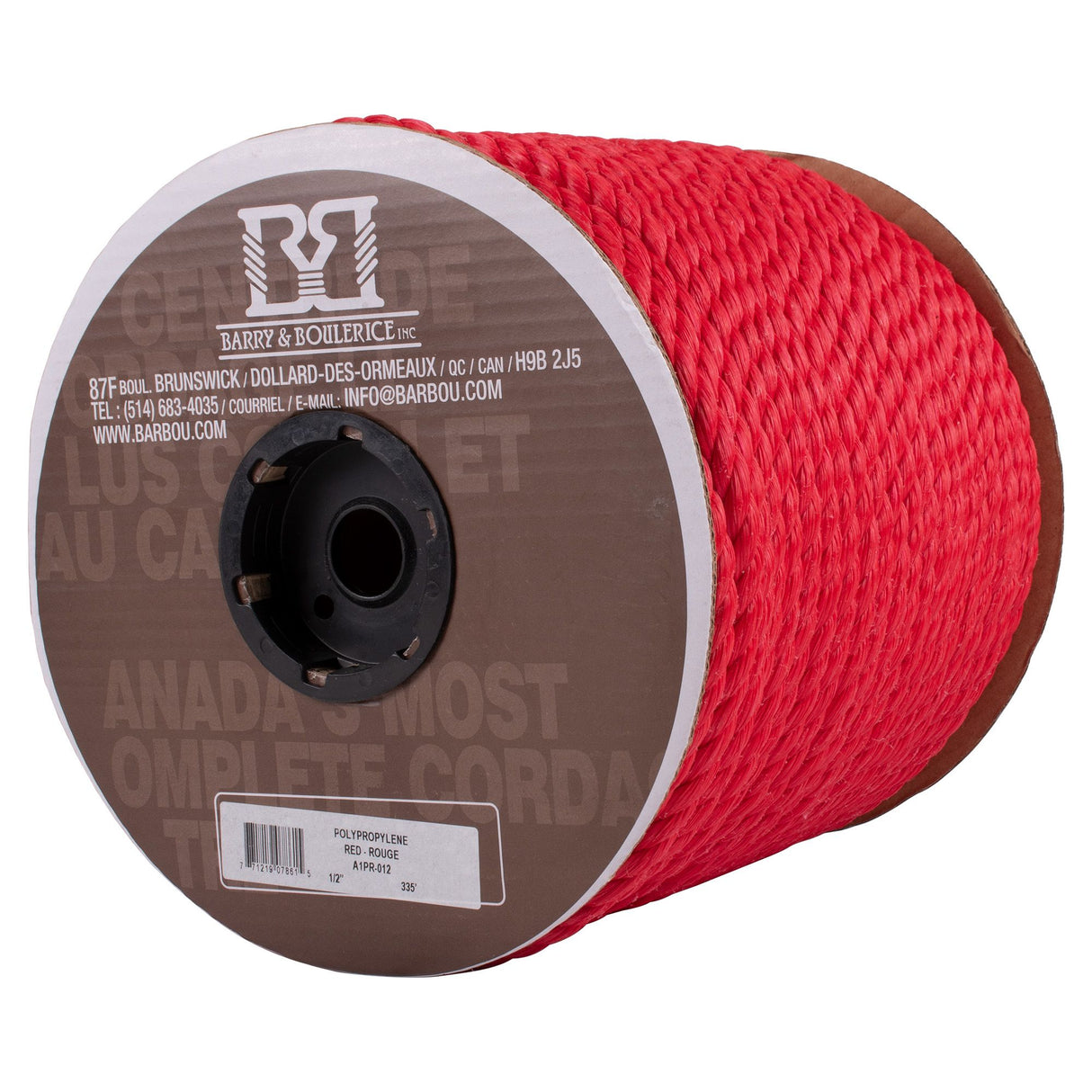 Corde en polypropylène retordue, 3/8, 630pi, rouge