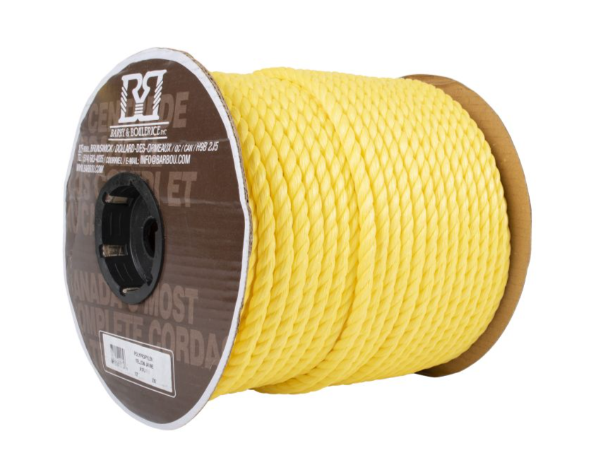 Corde en polypropylène retordue, 1/4, 1300 pi, jaune