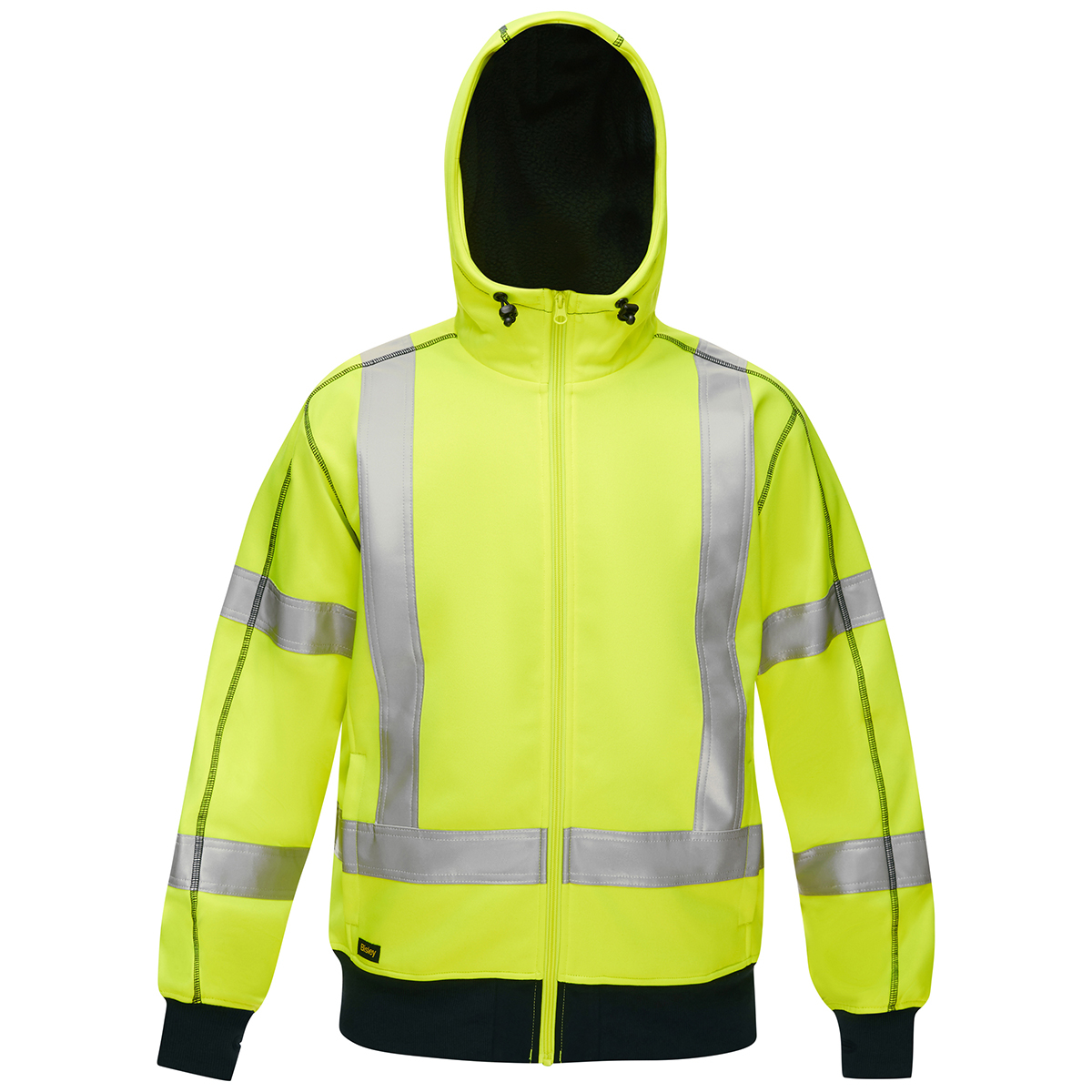 Coton ouaté doublé de sherpa avec capuchon à fermeture éclair complète et X au dos Bisley, jaune lime haute visibilité