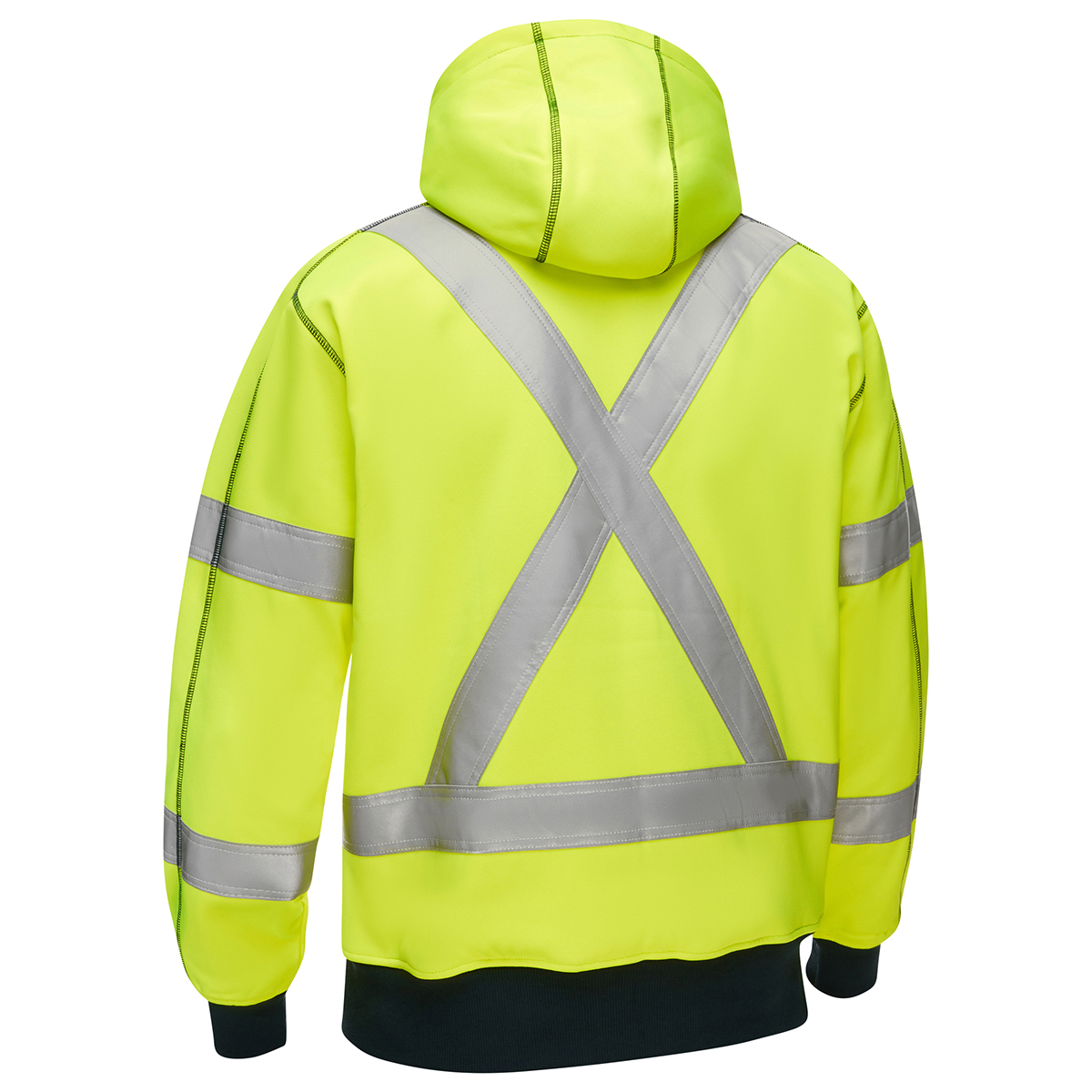 Coton ouaté doublé de sherpa avec capuchon à fermeture éclair complète et X au dos Bisley, jaune lime haute visibilité