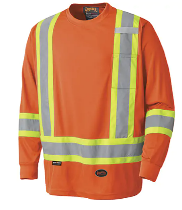 Chandail haute visibilité à manches longues, Polyester, Orange haute visibilité