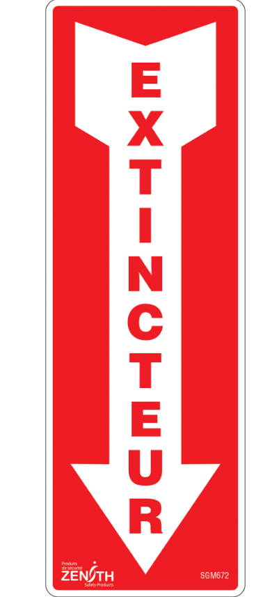 Enseigne avec flèche «Extincteur», 12" x 4", vinyle, français avec pictogramme