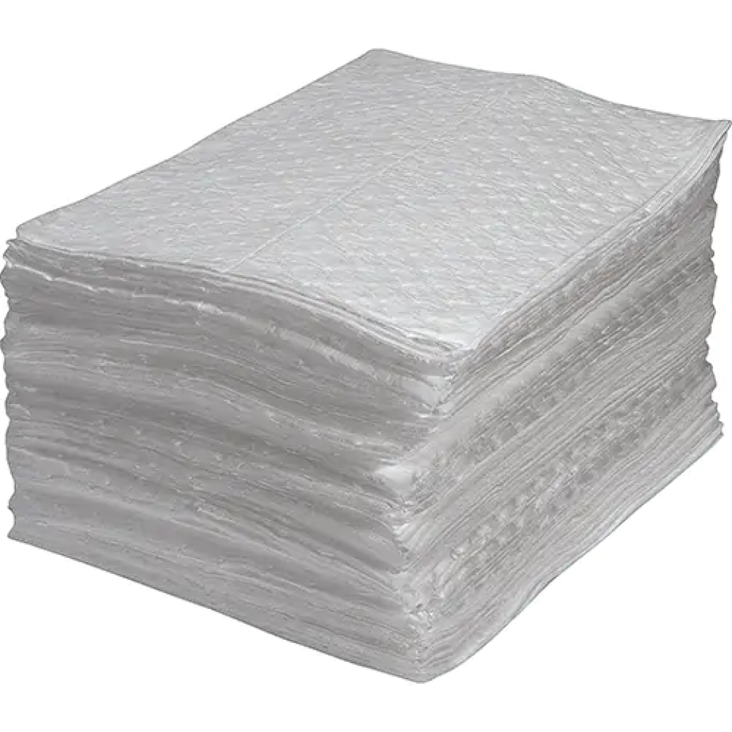 Paquet de 100 Feuilles absorbantes en fibres fines, Huile seulement, 15" x 17", 25 gal. d'absorption