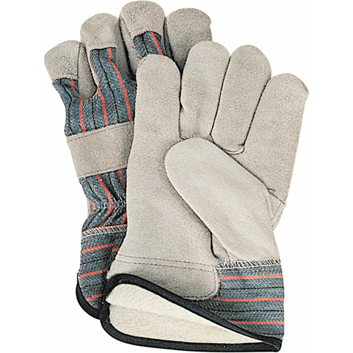 Gants d'ajusteur doublés pour l'hiver, Grand, Paume en Cuir de vache refendu, Doublure en Molleton de coton
