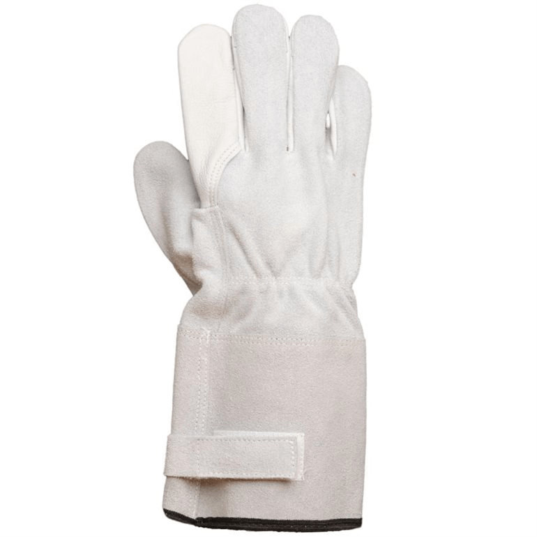 Gants avec paume cuir fleur de vache, dos cuir fendu, manchette 5" velcro