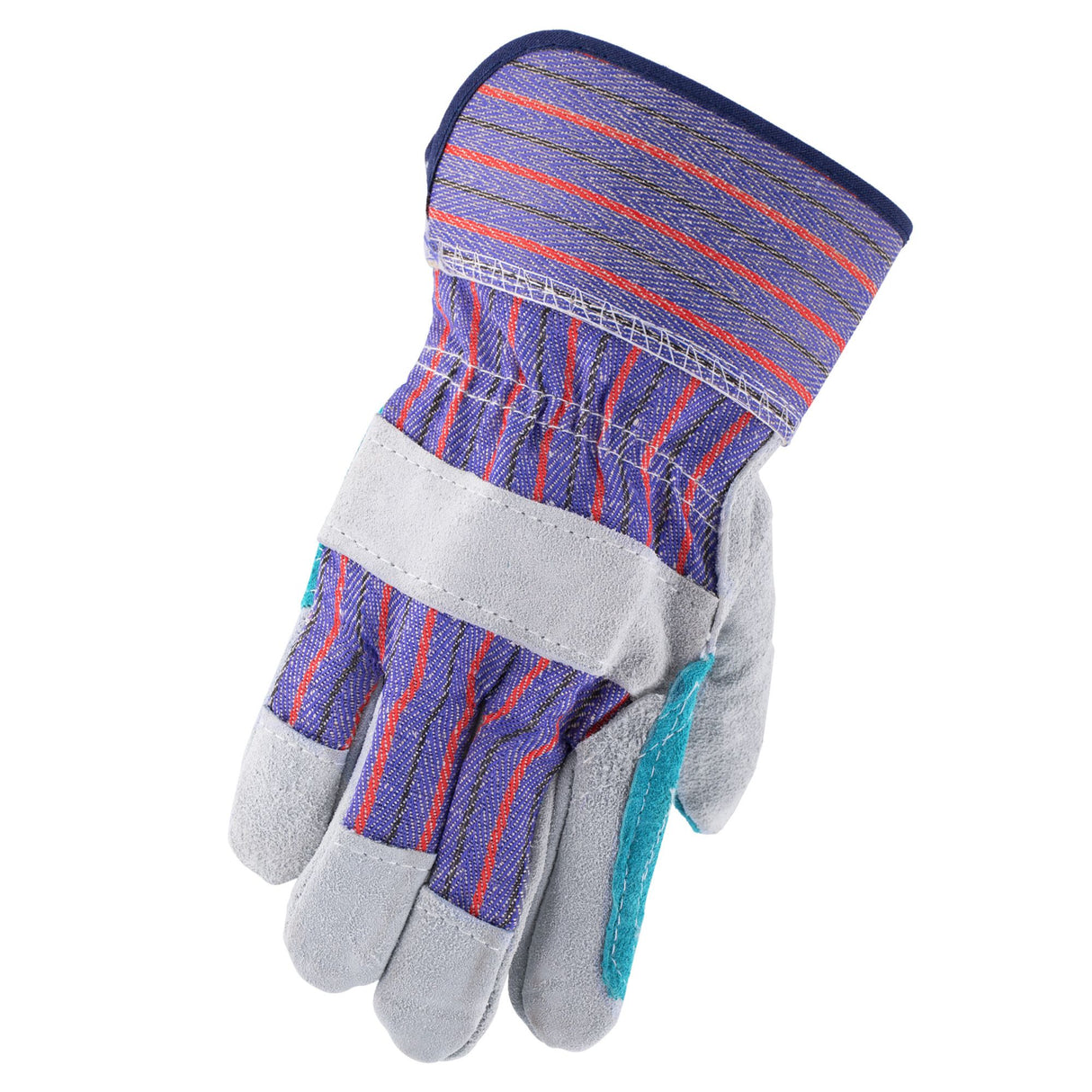 Gants en cuir de vache fendu extra robuste, Bleu/Rouge, Grand