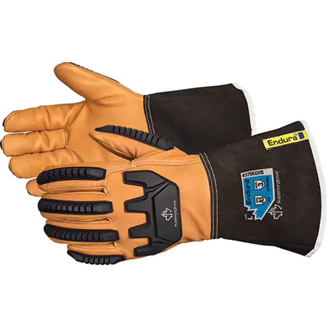 Gants de travail antichocs Endura, paume en cuir fleur de chèvre, Kevlar