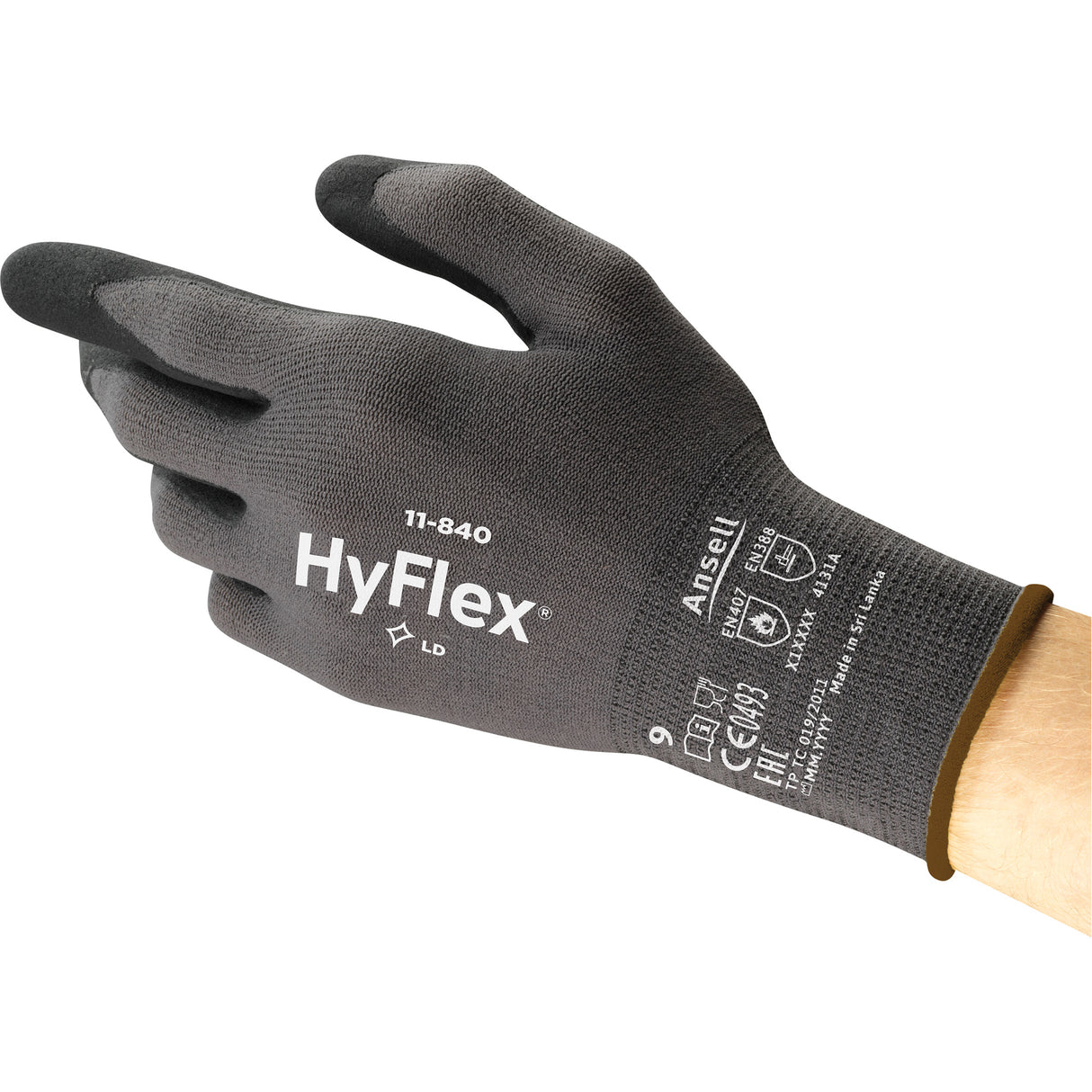 Gants HyFlex 11-840, Rêvetement Mousse de nitrile, Calibre 15, Enveloppe en Nylon