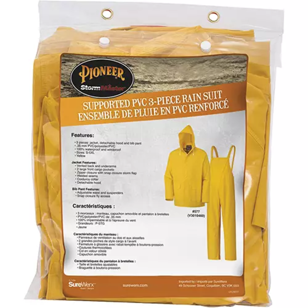 Vêtements imperméables 3 morceaux, polyester/PVC, jaune