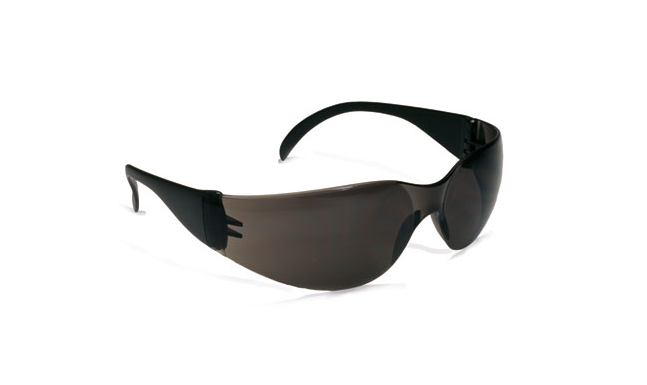 Lunettes de sécurité sans monture avec branches noirs, lentille grise et enduit anti-rayures et anti-buée