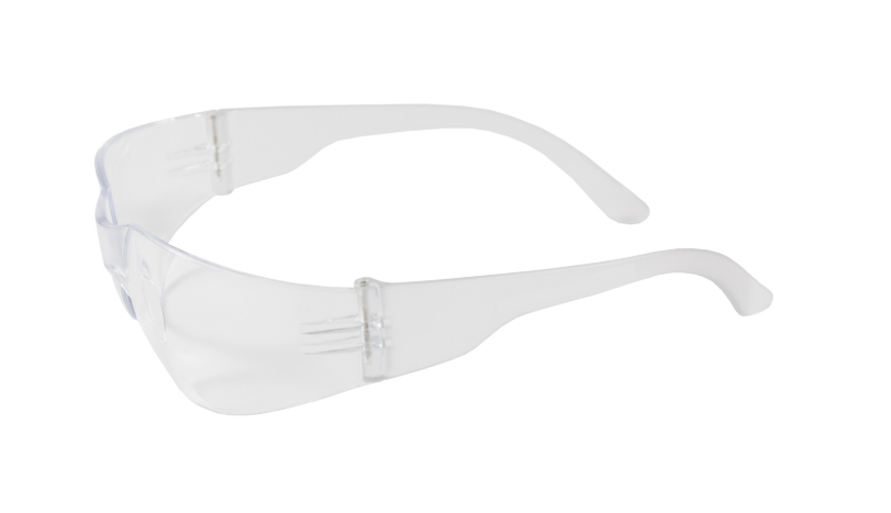 Lunettes de sécurité sans monture avec branches claires, lentille claire et enduit anti-rayures