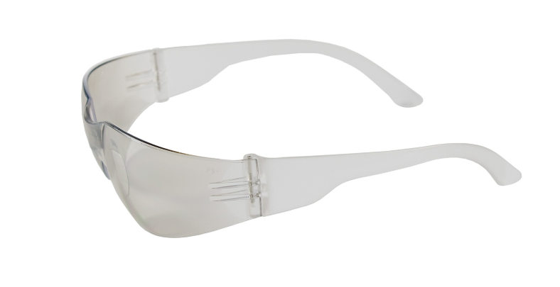 Lunettes de sécurité sans monture avec branches claires, lentille I/O et enduit anti-rayures