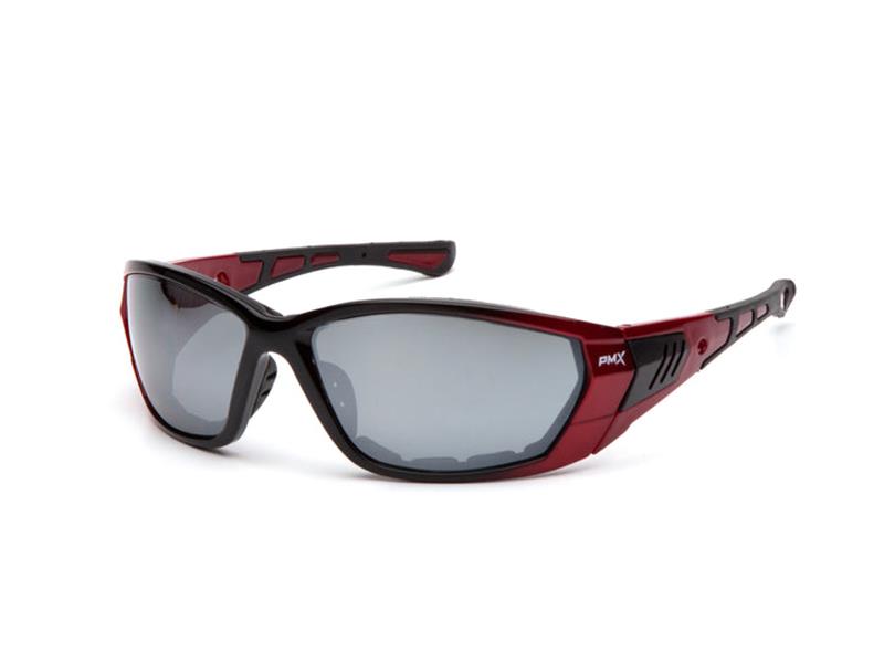 Lunettes de sécurité – Monture rouge avec mousse rembourrée – Lentilles miroir argent antibuée