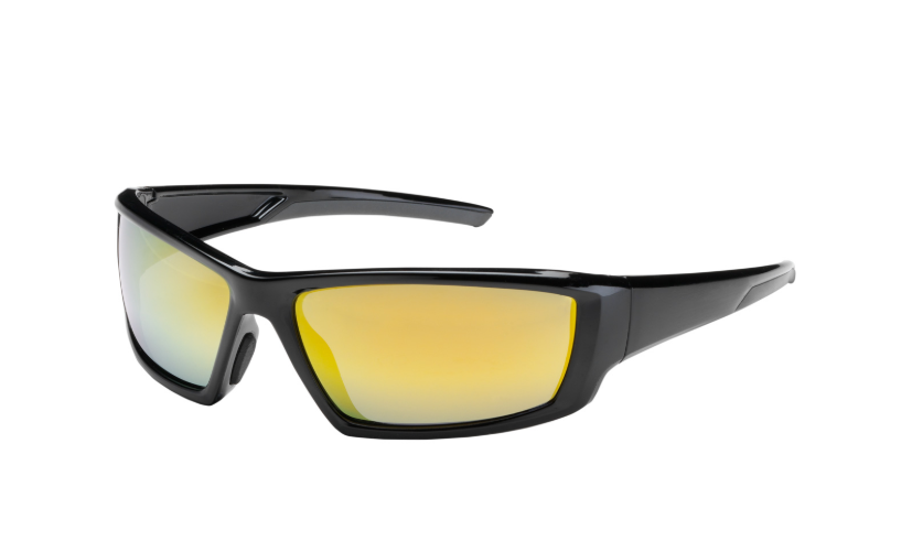 Lunettes de sécurité plein cadre avec monture noire, miroir doré plus objectif et revêtement anti-rayures / antireflet