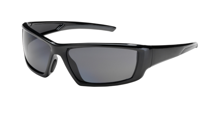 Lunettes de sécurité full frame avec monture noire, lentille grise polarisée et revêtement anti-rayures / anti-brouillard