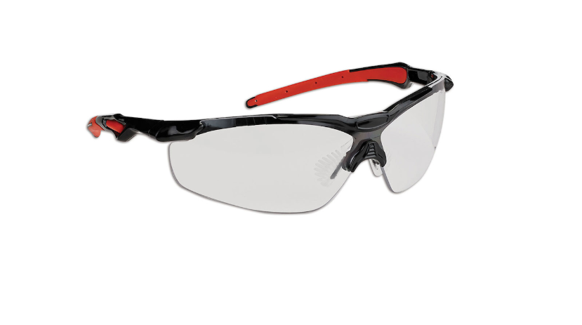 Lunettes de sécurité semi-rimes avec monture noire, lentille intérieure extérieure et revêtement Dyna-Shield