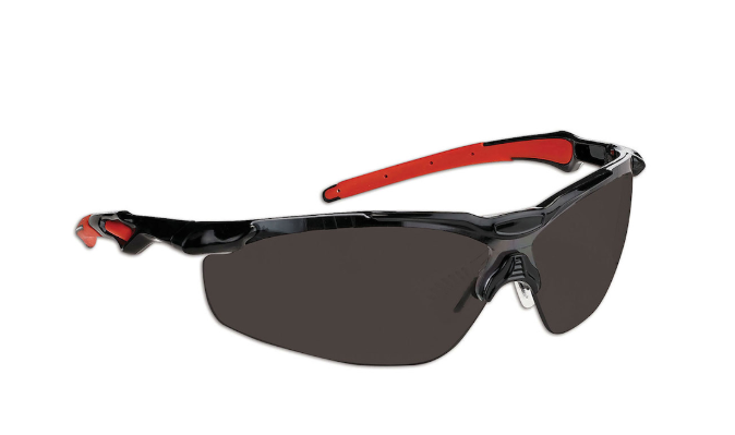 Lunettes de sécurité semi-rimes avec cadre noir, lentille de fumée et revêtement Dyna-Shield