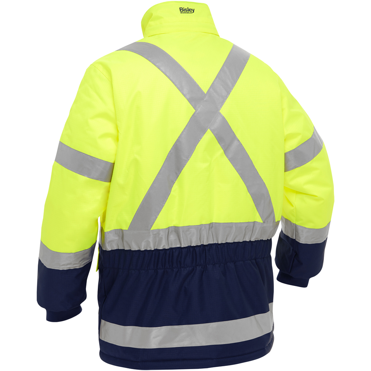 Manteau pour le froid extrême avec bas bleu marin et X au dos Bisley, polyester, jaune lime haute visibilité
