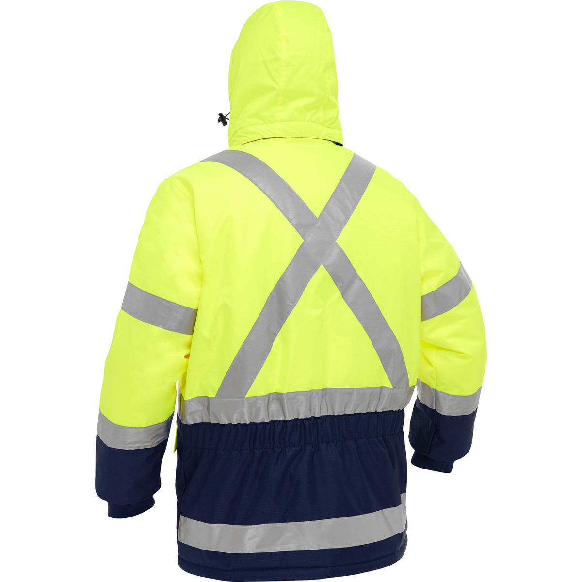 Manteau pour le froid extrême avec bas bleu marin et X au dos Bisley, polyester, jaune lime haute visibilité
