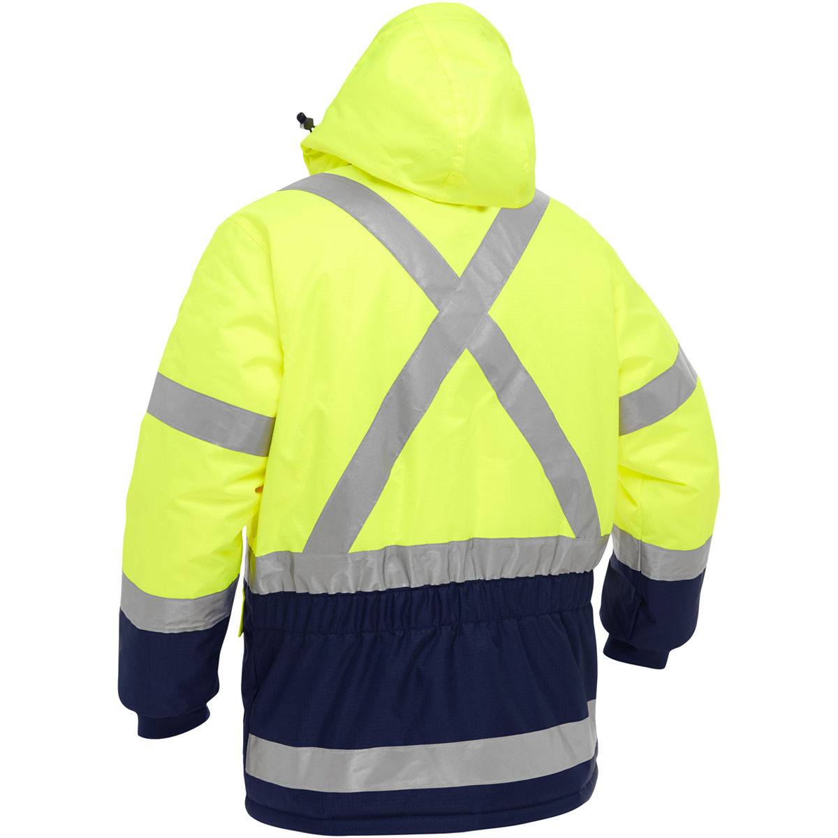 Manteau pour le froid extrême avec bas bleu marin et X au dos Bisley, polyester, jaune lime haute visibilité