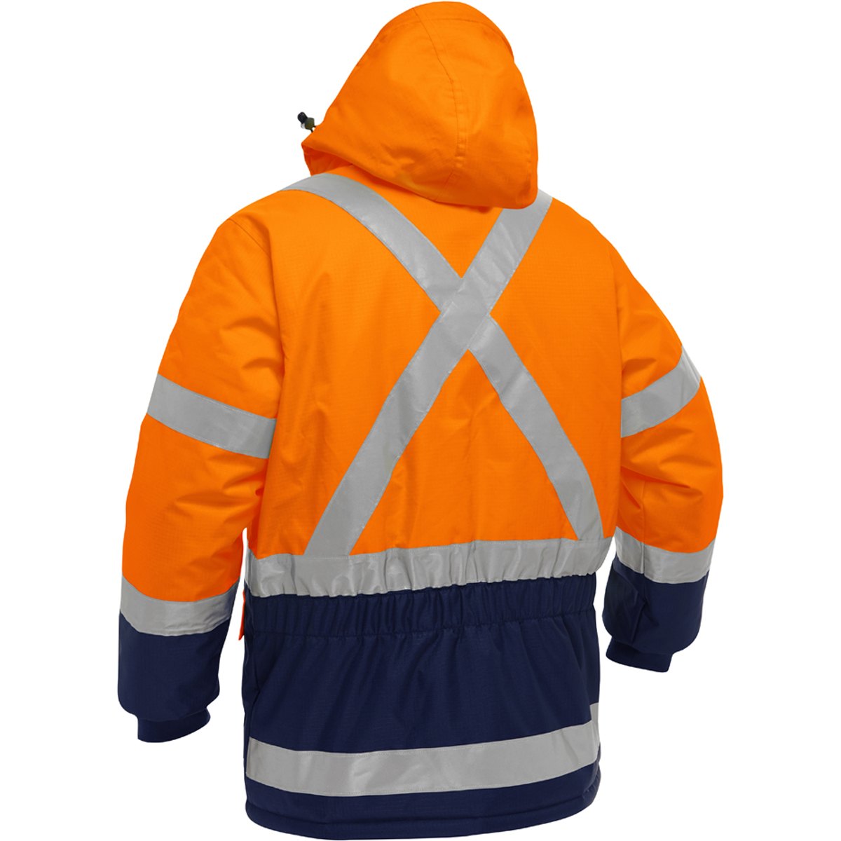 Manteau pour le froid extrême avec bas bleu marin et X au dos Bisley, polyester, orange haute visibilité