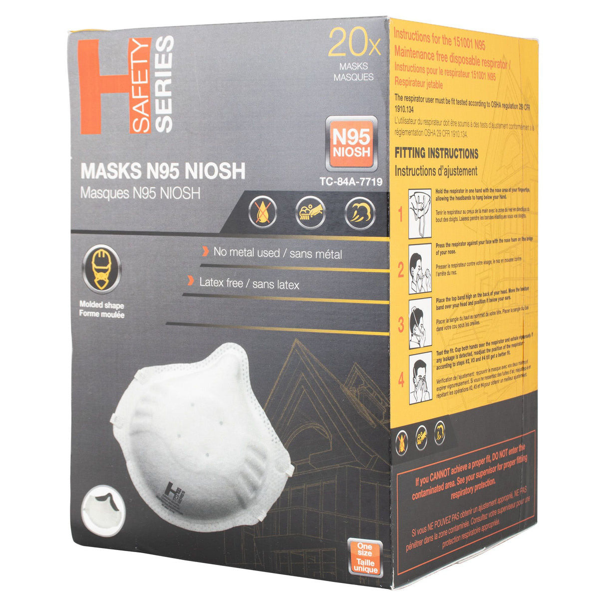 Boite de 20 respirateurs N95 NIOSH, Taille unique