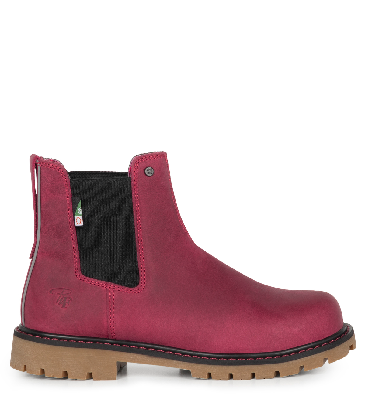 PF6008, framboise, bottes de travail 6" en cuir, cap en acier pour femme