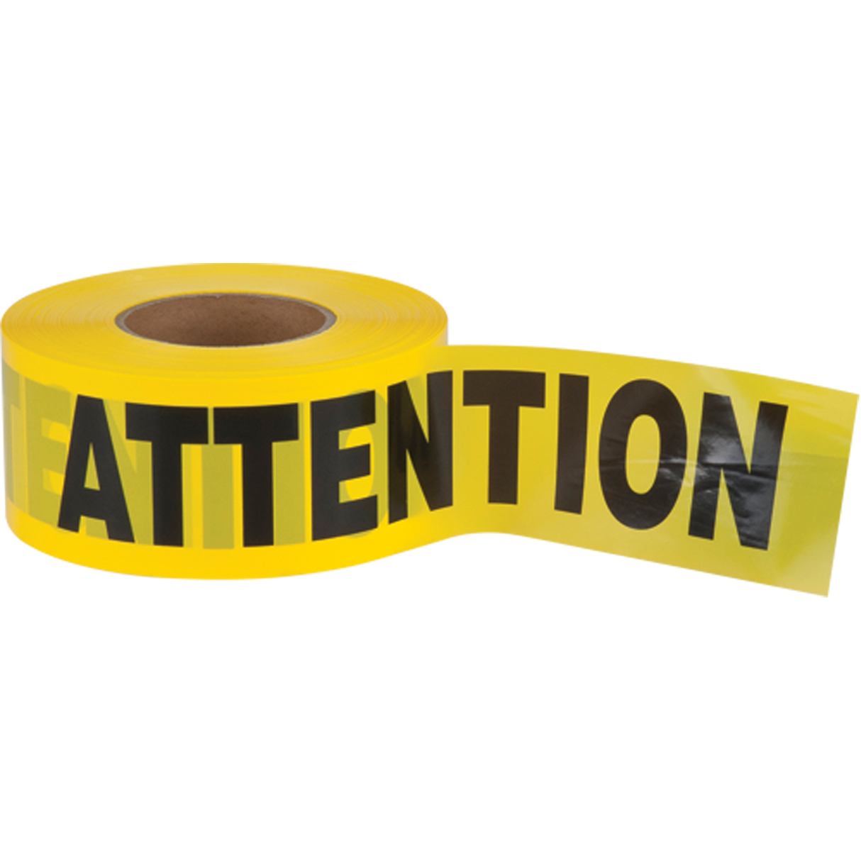 Ruban pour barricade «Attention», bilingue, 3" la x 1000' lo, 2 mils, noir sur jaune