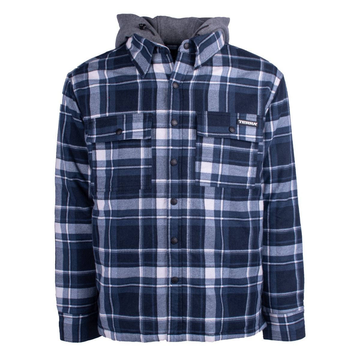 Veste matelassée en flanelle avec capuchon trompe l'oeil, Bleu