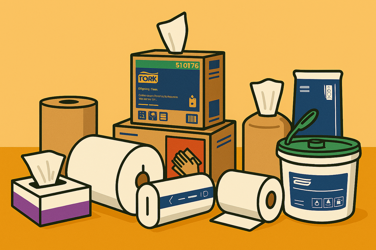 Produits de papier, essuies-mains et chiffons