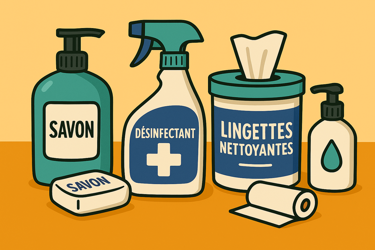 Nettoyants, désinfectants et lingettes nettoyantes