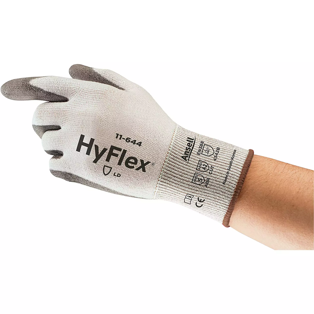 Gants HyFlex 11-644 , Taille 7/petit, Calibre 13, Revêtement Polyuréthane, Enveloppe en Polyéthylène, ASTM ANSI niveau A2/EN 388 niveau B