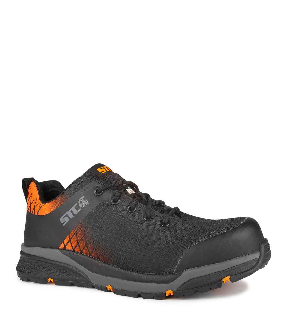 Trainer, noir et orange, souliers de travail athlétiques sans métal