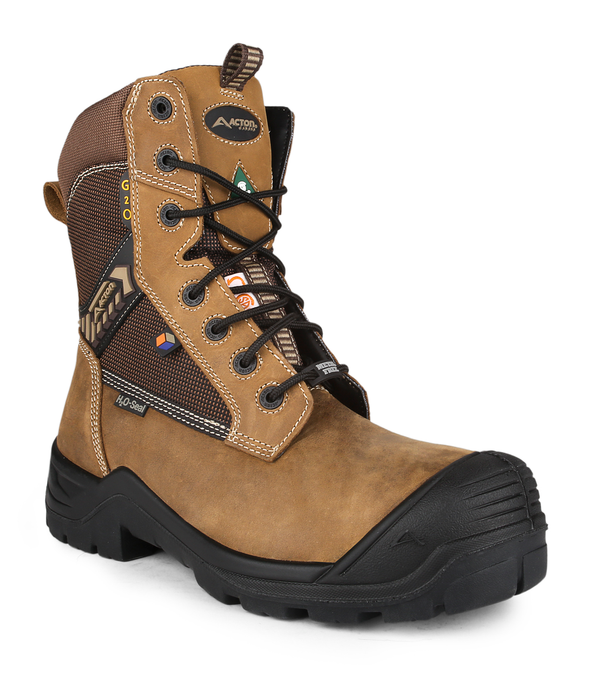 G3O, marron, bottes  de travail 8" en cuir, semelle antidérapante