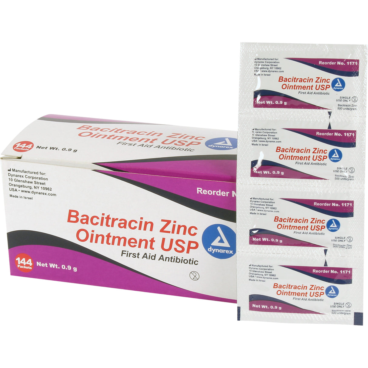 Paquet de 144 tampons de premiers soins au bacitracin et zinc, Onguent, Antibiotique, 0.9GR